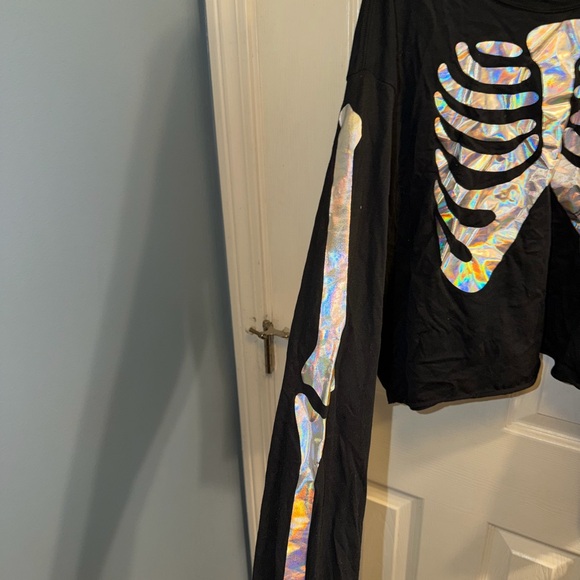 PINK Victoria's Secret Black Long Sleeve Tee with Silver Skeleton Design - Picture 3 of 5